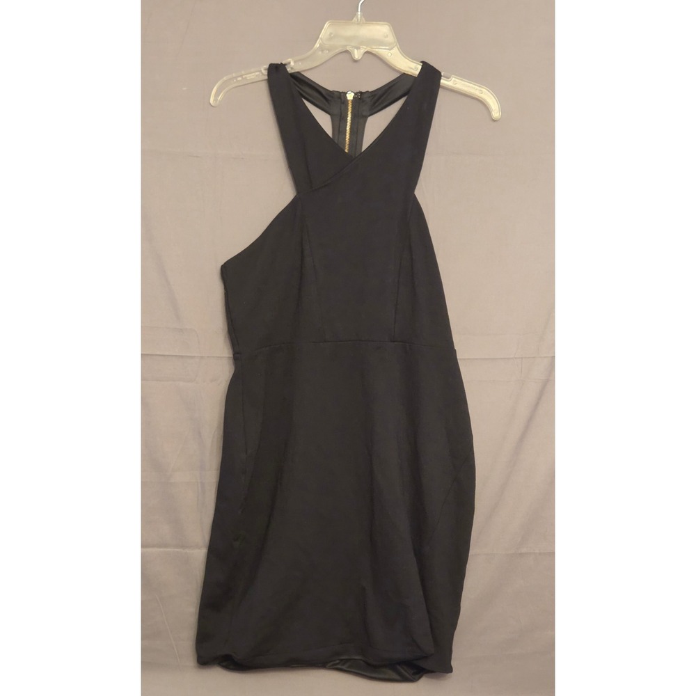 Express Halter Neck Mini Dress‎ Women's Size 12 Black Back Zip Up Front Slit